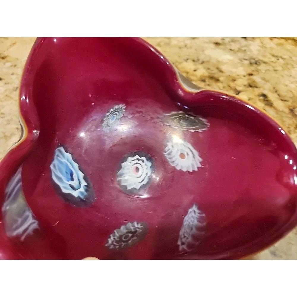 Vintage Mid Century Italian Murano Millefiori Scalloped Art Glass Ashtray Bowl